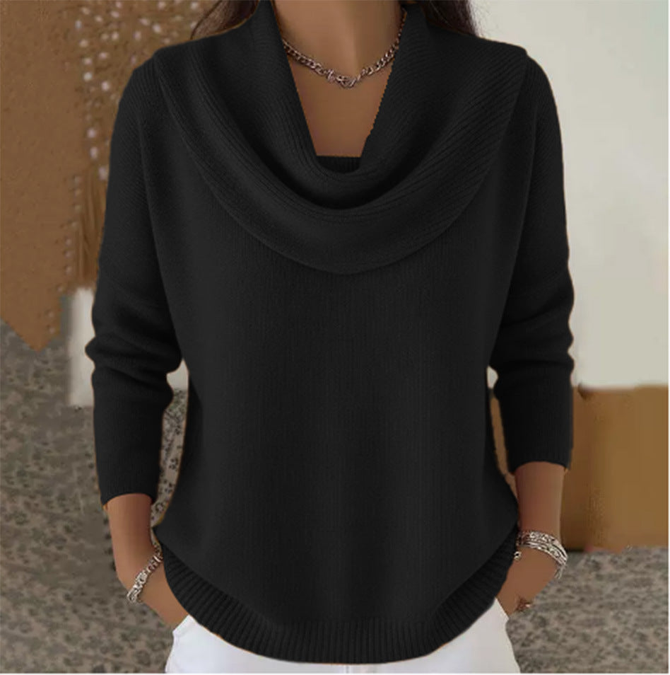Women’s Cowl Neck Jumper with Long Sleeves and Ribbed Trim