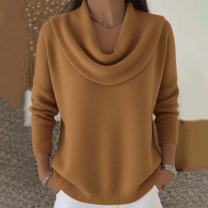 Women’s Cowl Neck Jumper with Long Sleeves and Ribbed Trim