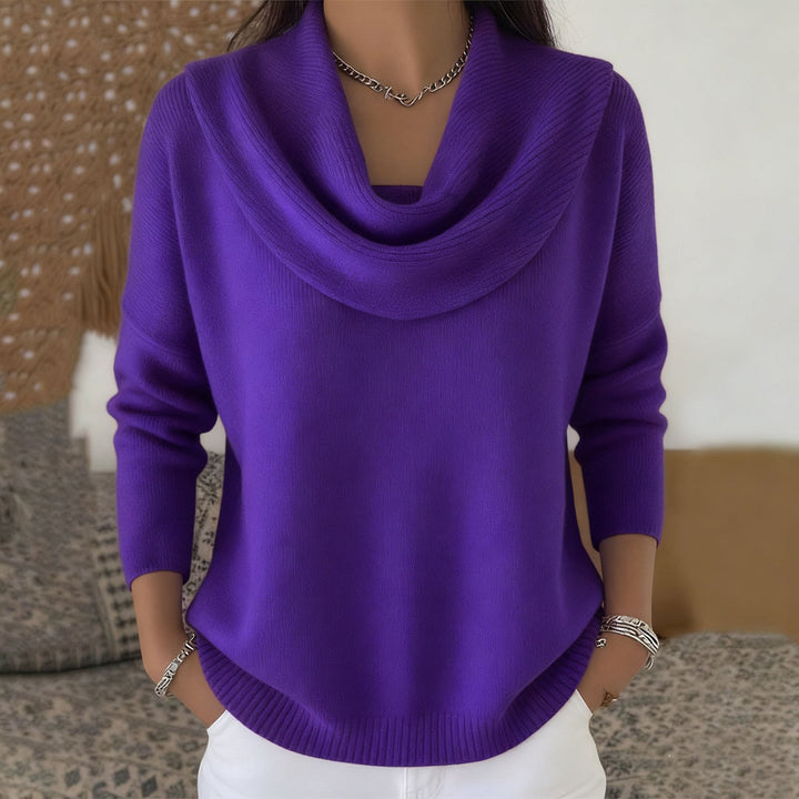 Women’s Cowl Neck Jumper with Long Sleeves and Ribbed Trim