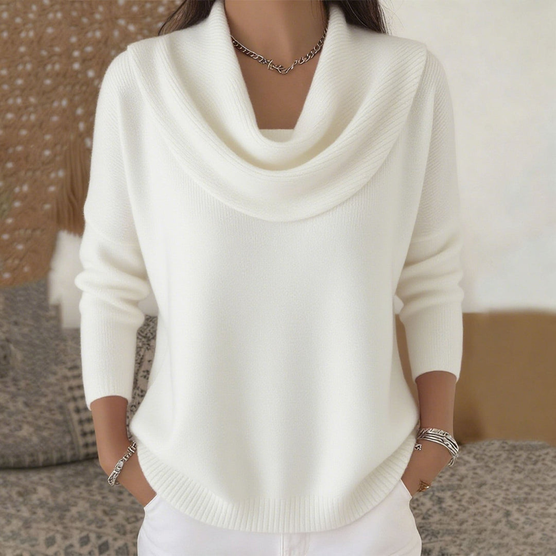 Women’s Cowl Neck Jumper with Long Sleeves and Ribbed Trim