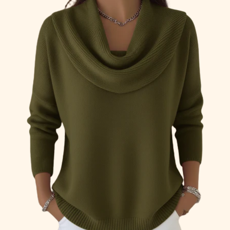 Women’s Cowl Neck Jumper with Long Sleeves and Ribbed Trim