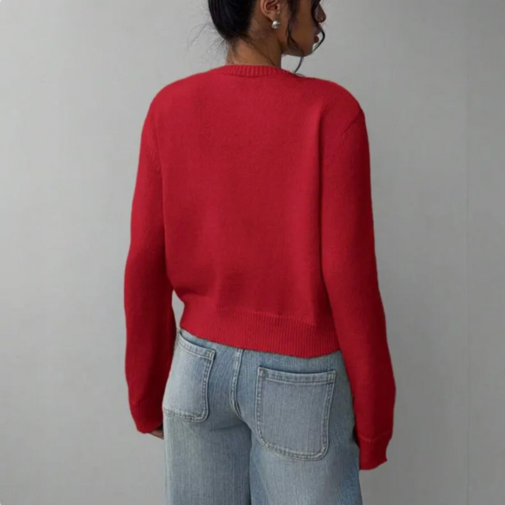 Women’s Cropped Cardigan with Round Neck and Button-Front Closure
