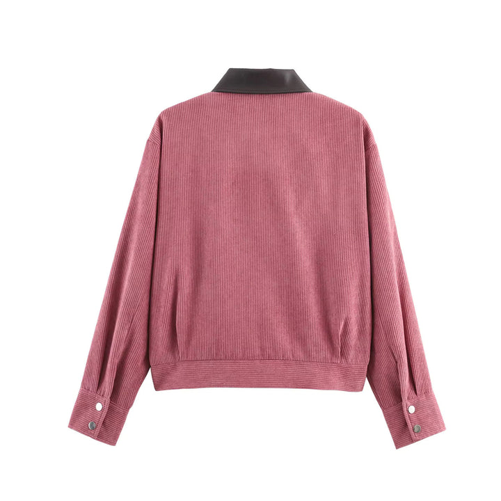 Women’s Cropped Corduroy Jacket with Contrast Collar and Front Pockets