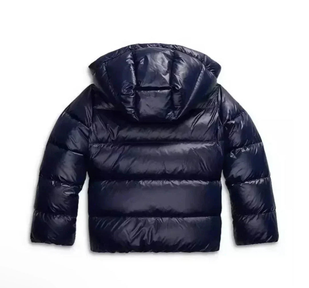 Flat lay view of hood and quilted back