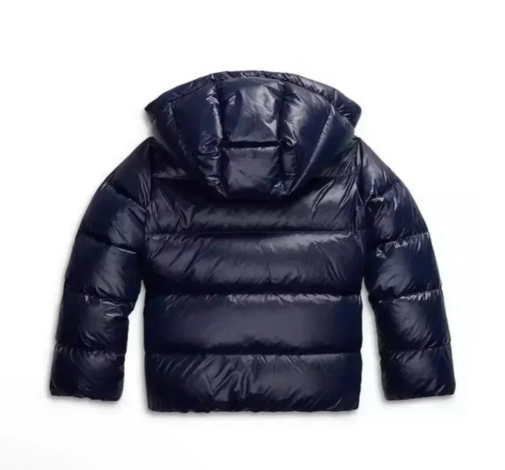 Flat lay view of hood and quilted back