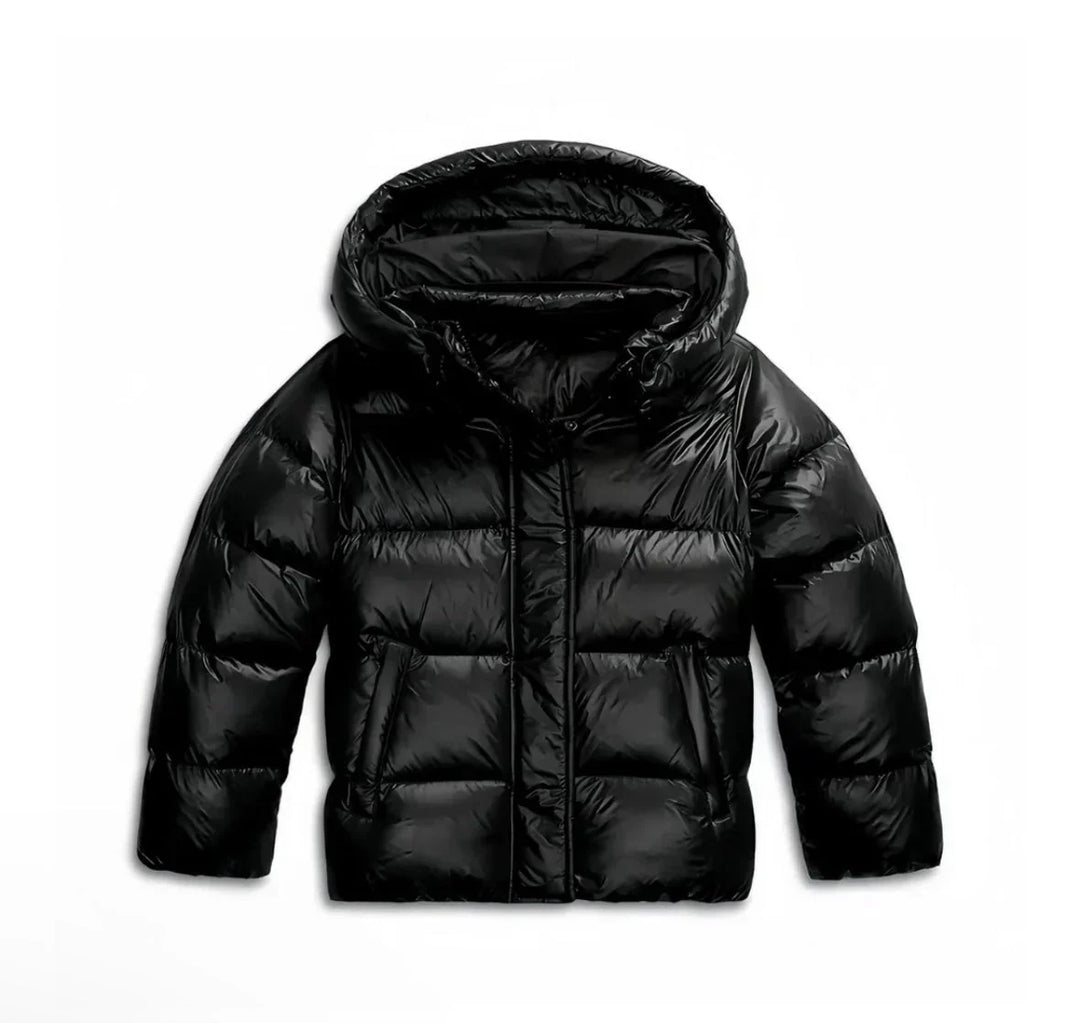 Flat lay view of hood, full zip front and side pockets