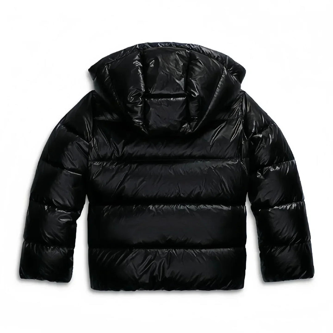 Flat lay view of hood and quilted back