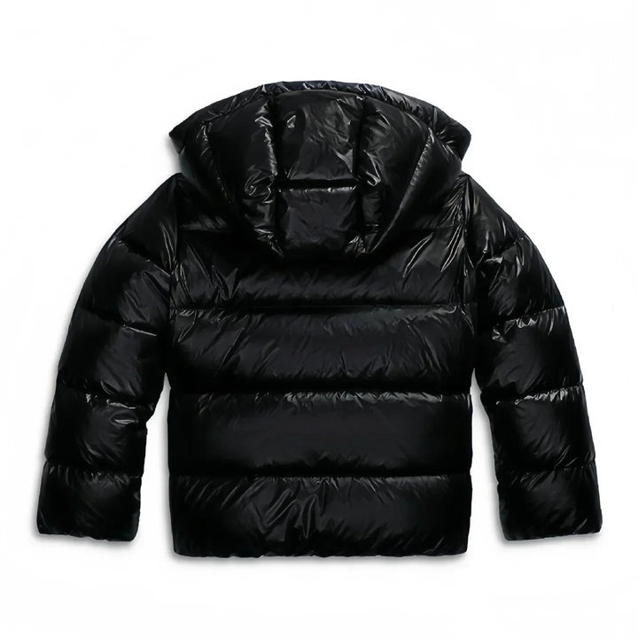 Flat lay view of hood and quilted back