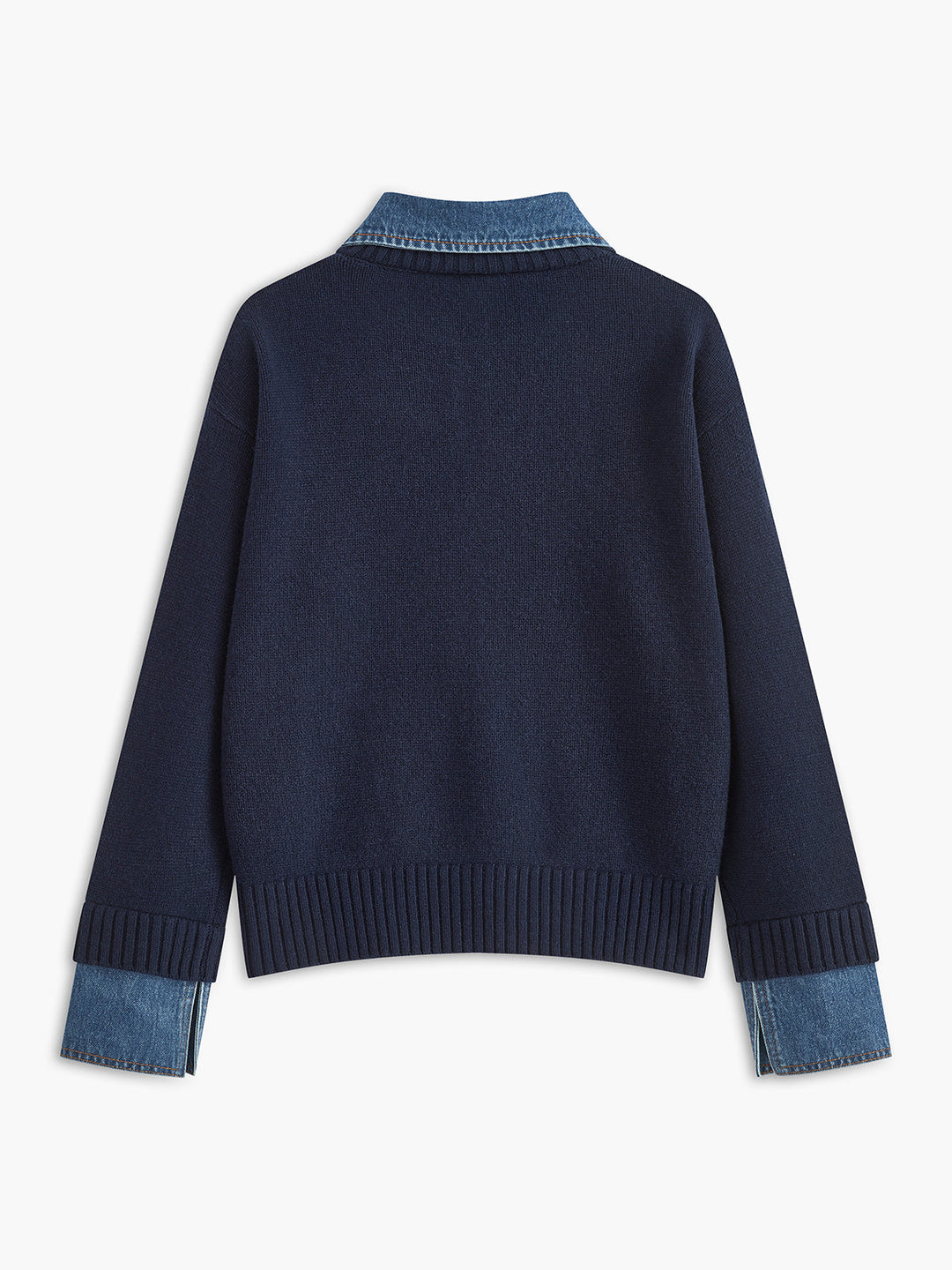Women’s Denim Collar Jumper with Contrast Cuffs and Button Placket