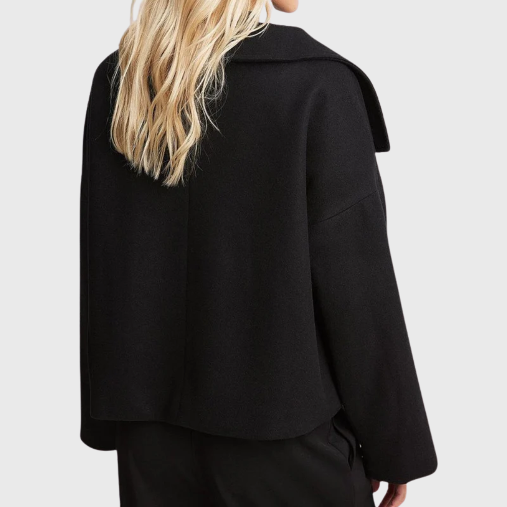 Back view showing collar and dropped shoulder seams