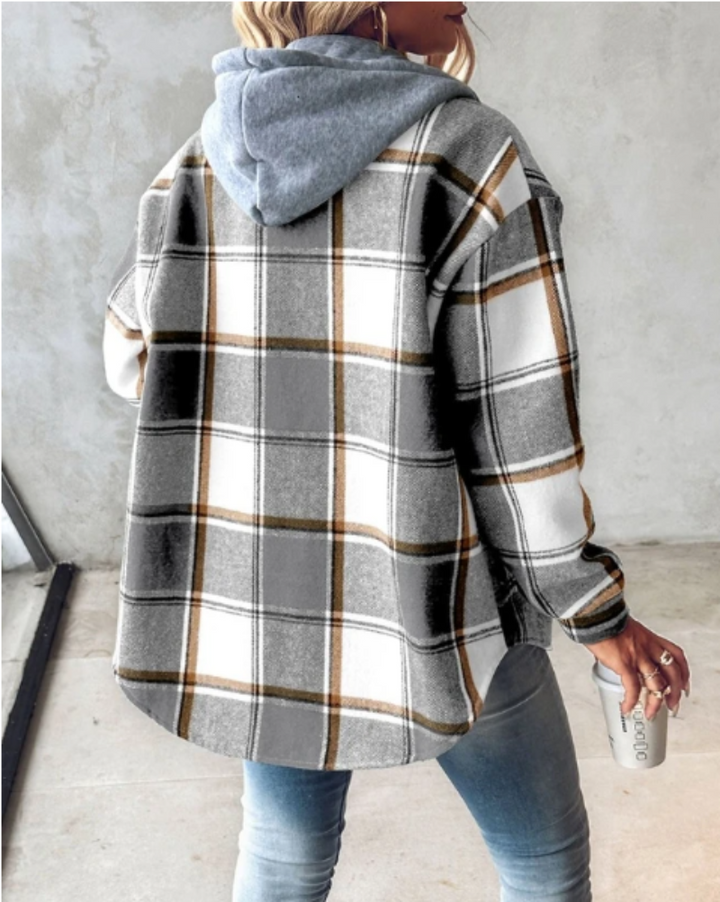 Women’s Flannel Hooded Jacket with Button Front and Chest Pocket