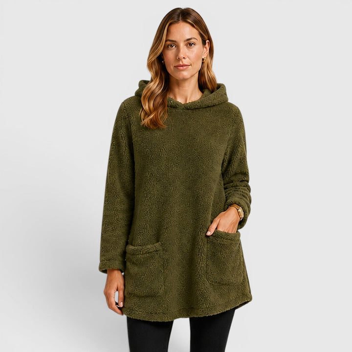 Women’s Fleece Hoodie with Front Patch Pockets and Textured Surface