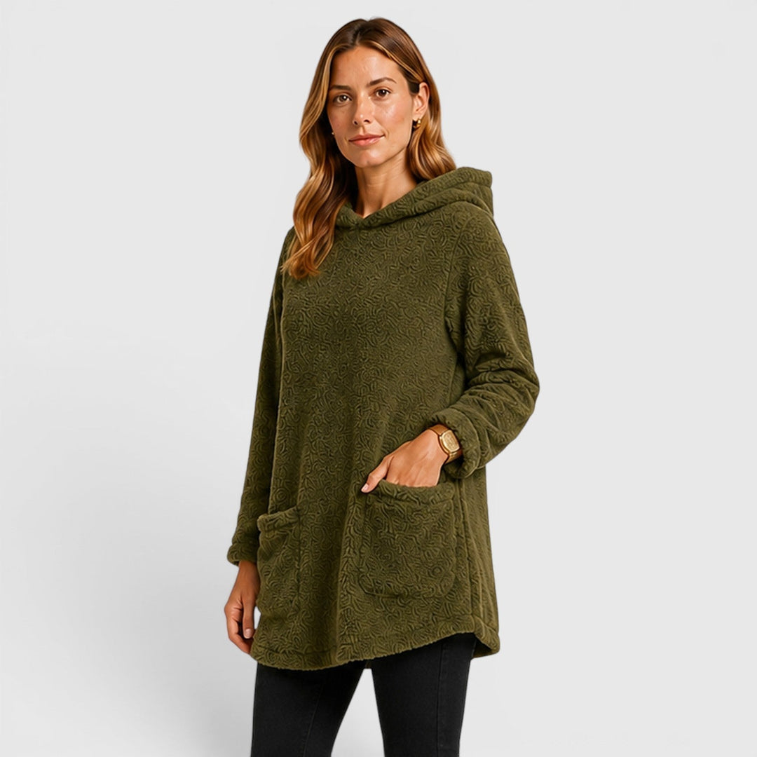 Women’s Fleece Hoodie with Front Patch Pockets and Textured Surface