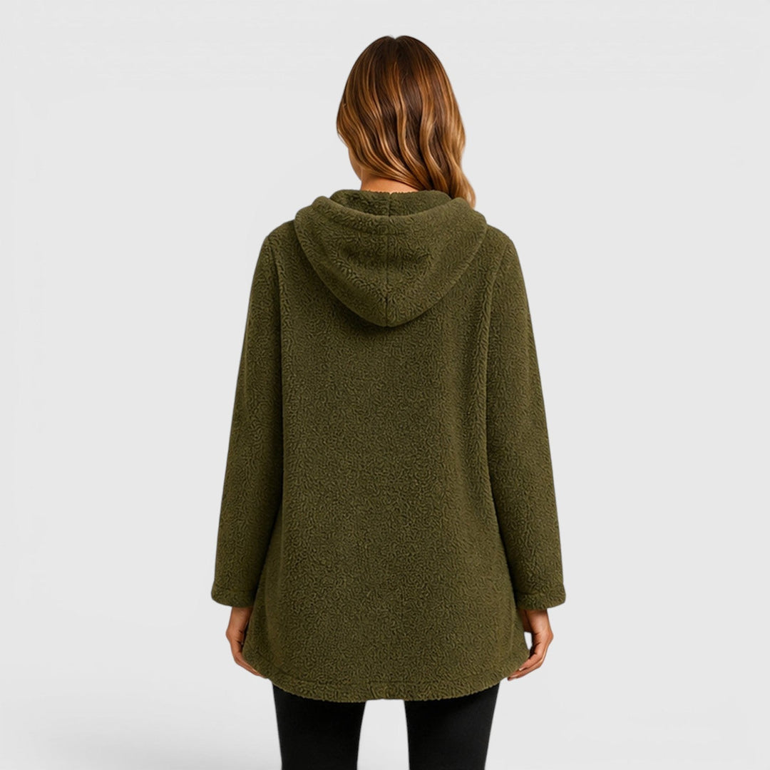 Women’s Fleece Hoodie with Front Patch Pockets and Textured Surface