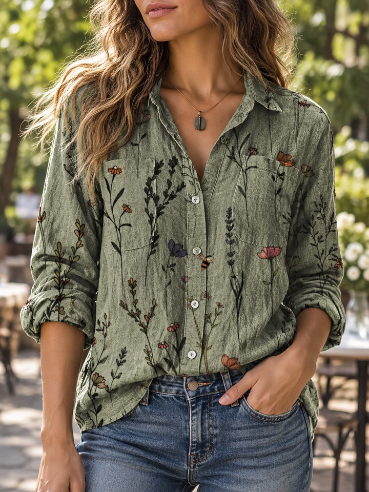 Women’s Floral Shirt with Collared Neckline and Button Front