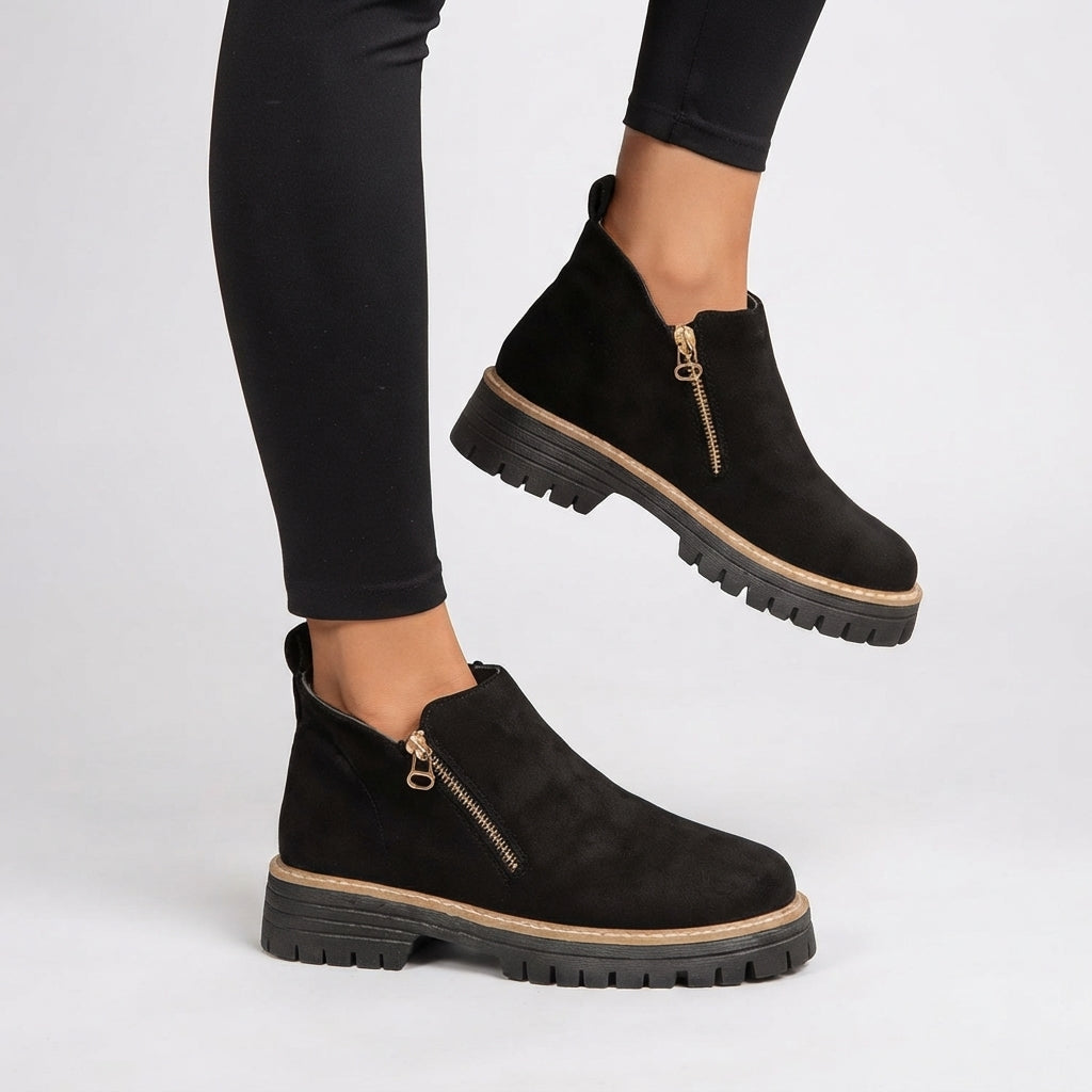 Collar opening and padded edge of the ankle boots