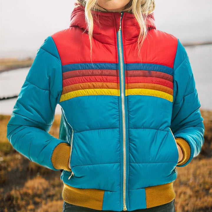 Women’s Hooded Bomber-Style Puffer Jacket with Zip Front and Side Pockets