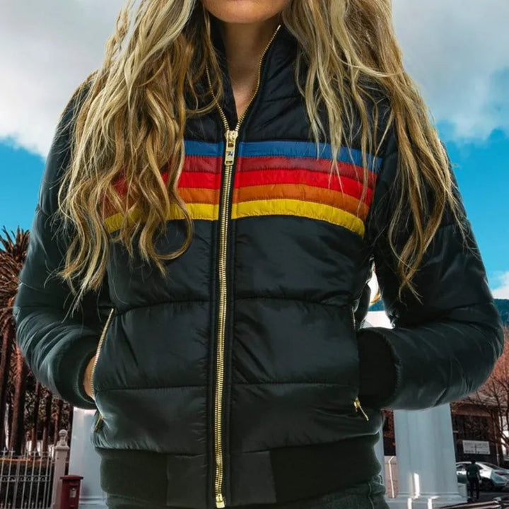 Women’s Hooded Bomber-Style Puffer Jacket with Zip Front and Side Pockets