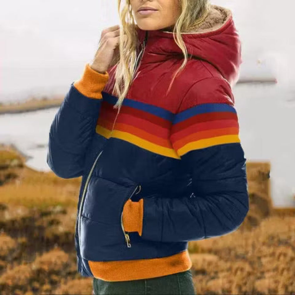 Women’s Hooded Bomber-Style Puffer Jacket with Zip Front and Side Pockets