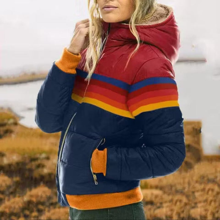 Women’s Hooded Bomber-Style Puffer Jacket with Zip Front and Side Pockets