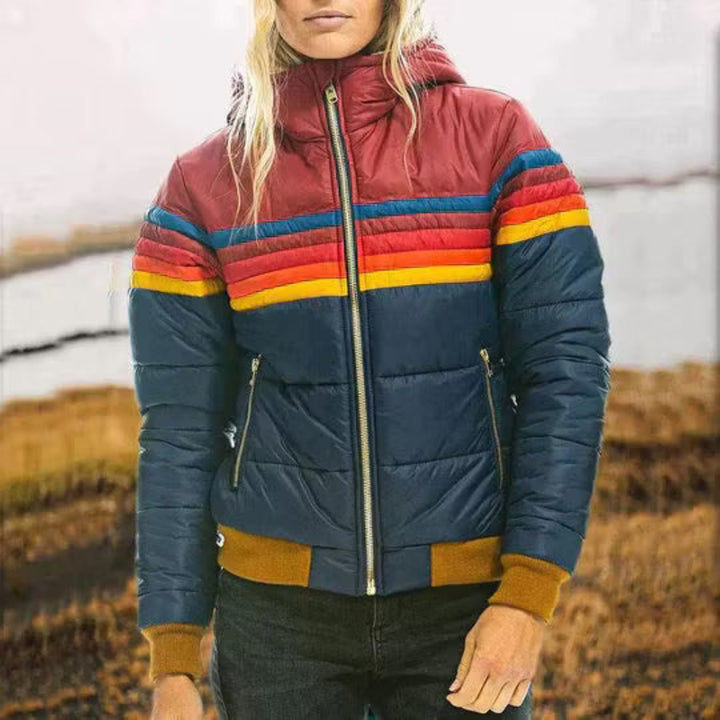 Women’s Hooded Bomber-Style Puffer Jacket with Zip Front and Side Pockets