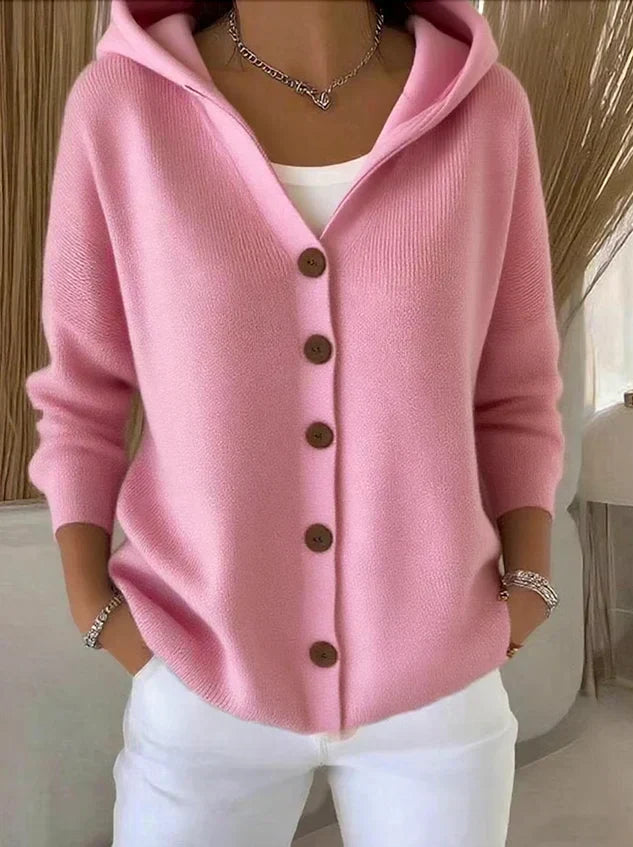 Women’s Hooded Cardigan with Button Front and Long Sleeves
