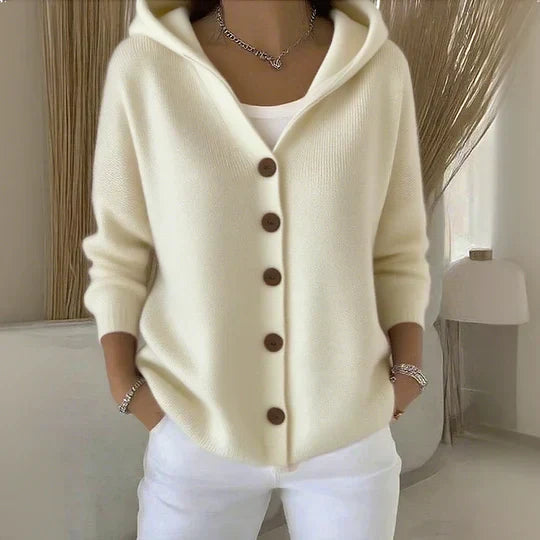 Women’s Hooded Cardigan with Button Front and Long Sleeves