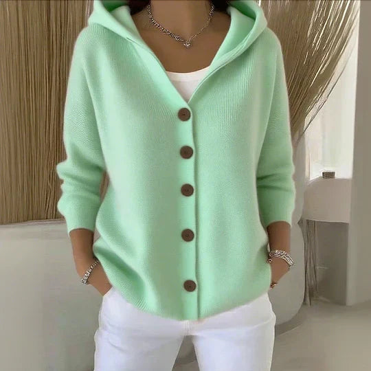 Women’s Hooded Cardigan with Button Front and Long Sleeves