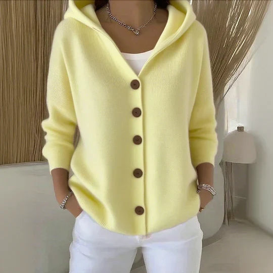 Women’s Hooded Cardigan with Button Front and Long Sleeves