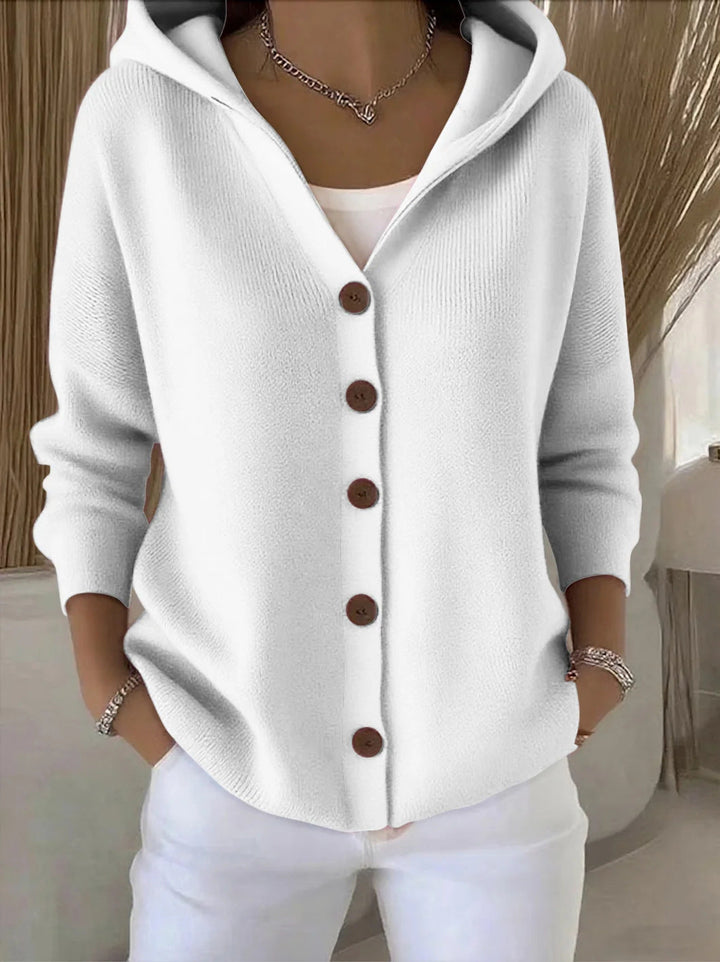 Women’s Hooded Cardigan with Button Front and Long Sleeves