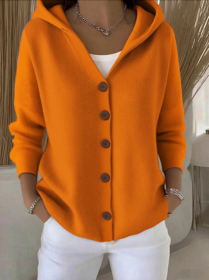 Women’s Hooded Cardigan with Button Front and Long Sleeves