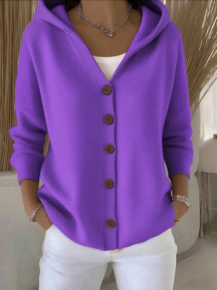Women’s Hooded Cardigan with Button Front and Long Sleeves