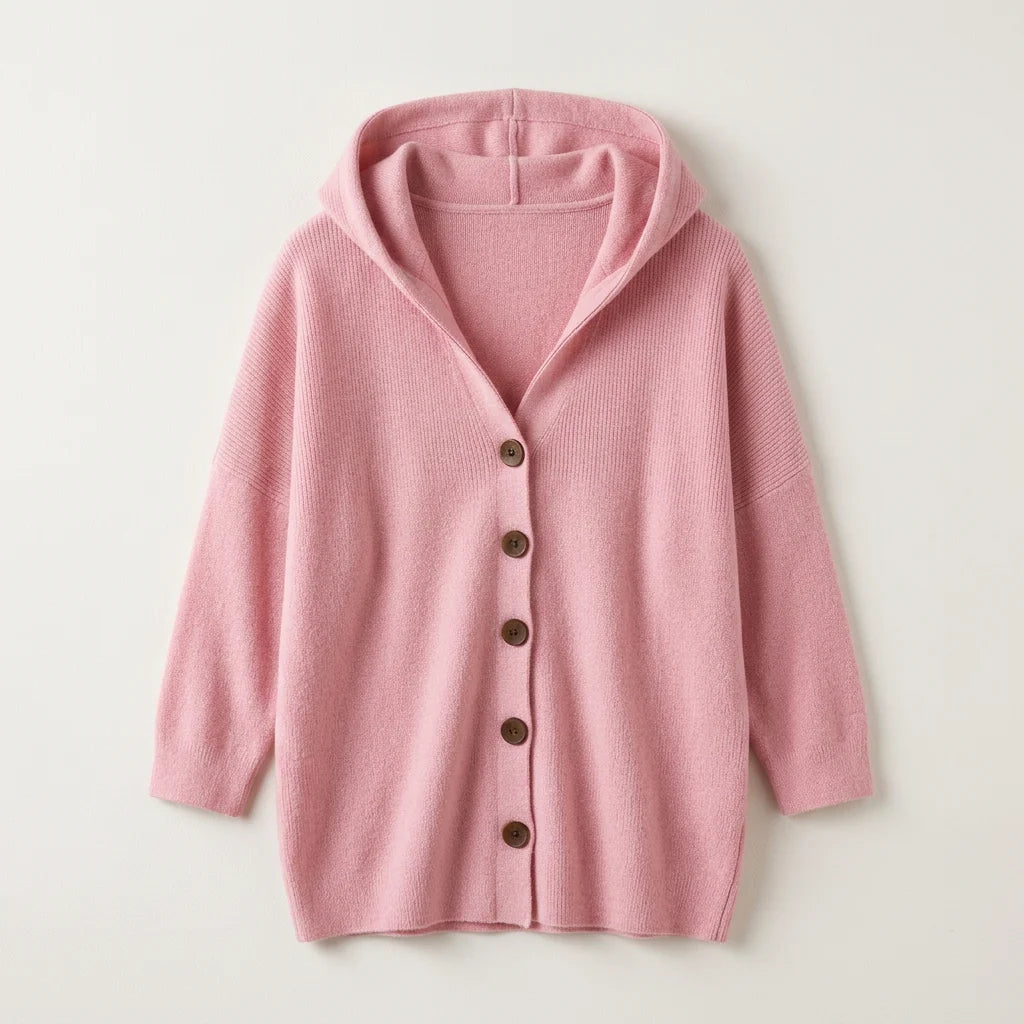 Women’s Hooded Cardigan with Button Front and Long Sleeves