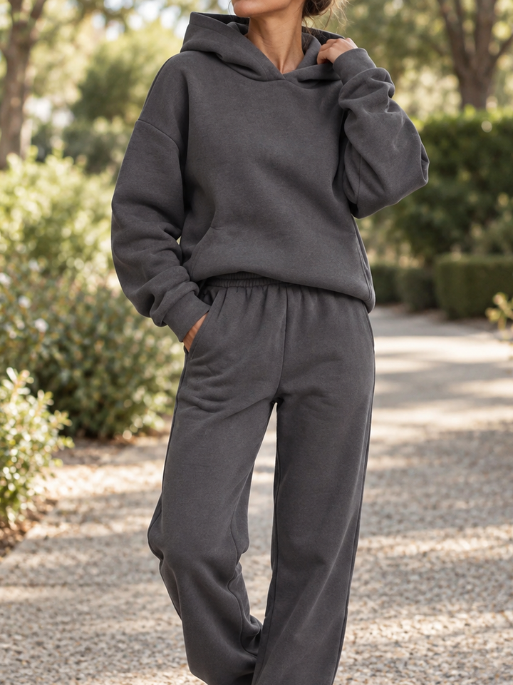 Women’s Hooded Loungewear Set with Long Sleeves and Elastic Waist Pants