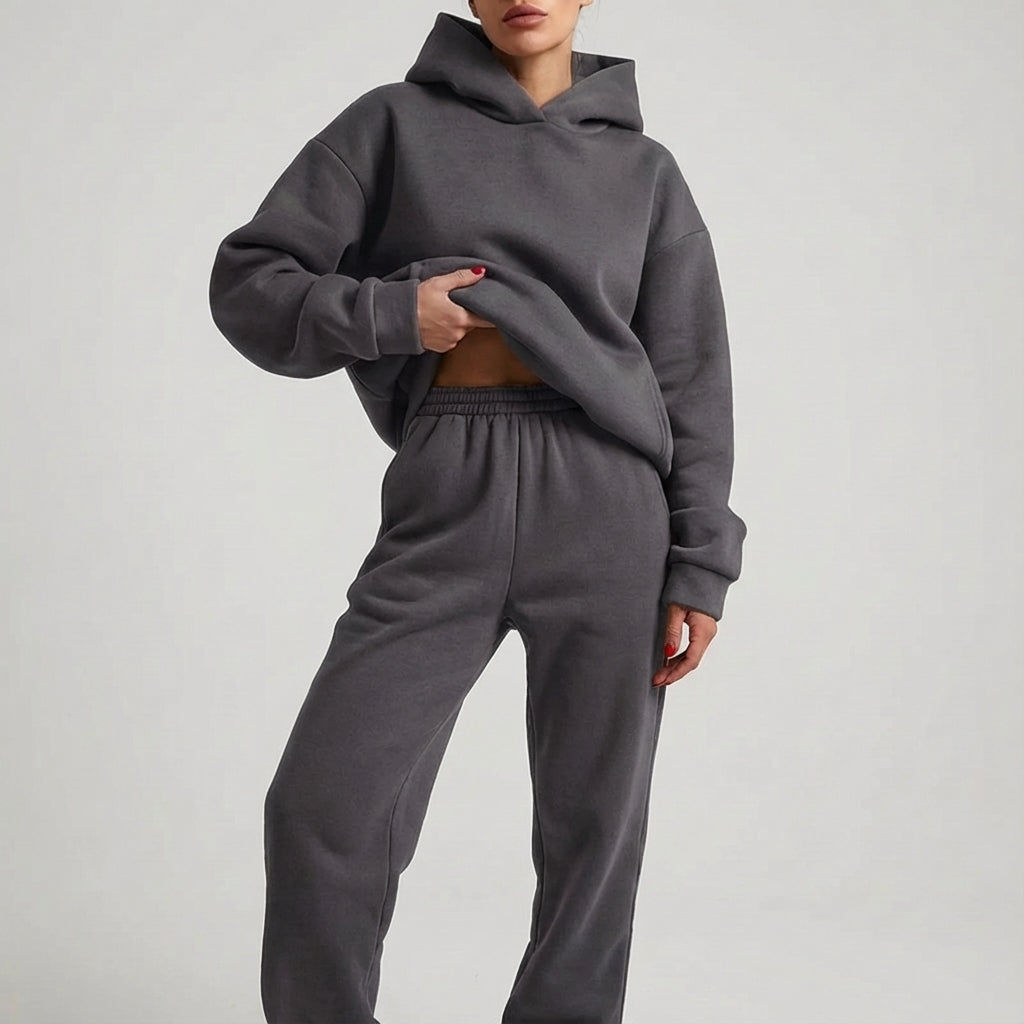 Women’s Hooded Loungewear Set with Long Sleeves and Elastic Waist Pants