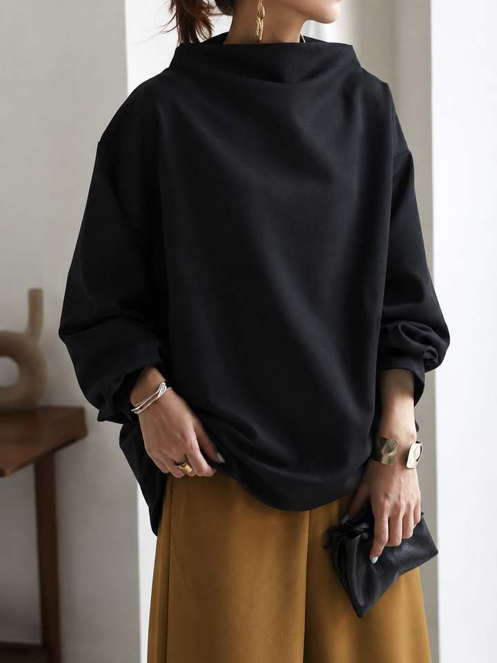 Women’s Jumper with Draped Neck and Long Sleeves