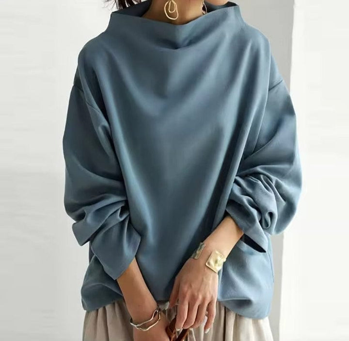 Women’s Jumper with Draped Neck and Long Sleeves