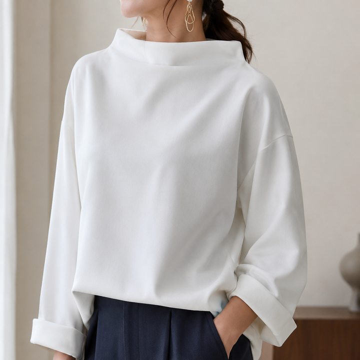 Women’s Jumper with Draped Neck and Long Sleeves