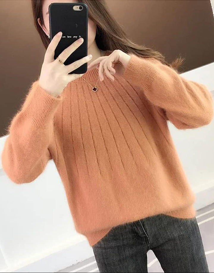 Women’s Jumper with Ribbed Crew Neck and Long Sleeves