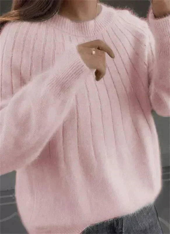 Women’s Jumper with Ribbed Crew Neck and Long Sleeves