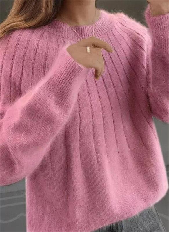 Women’s Jumper with Ribbed Crew Neck and Long Sleeves