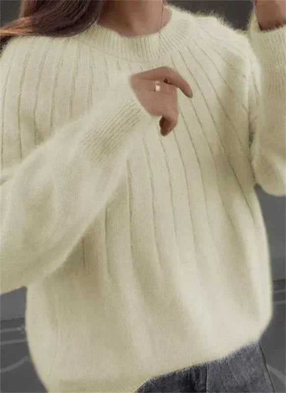 Women’s Jumper with Ribbed Crew Neck and Long Sleeves