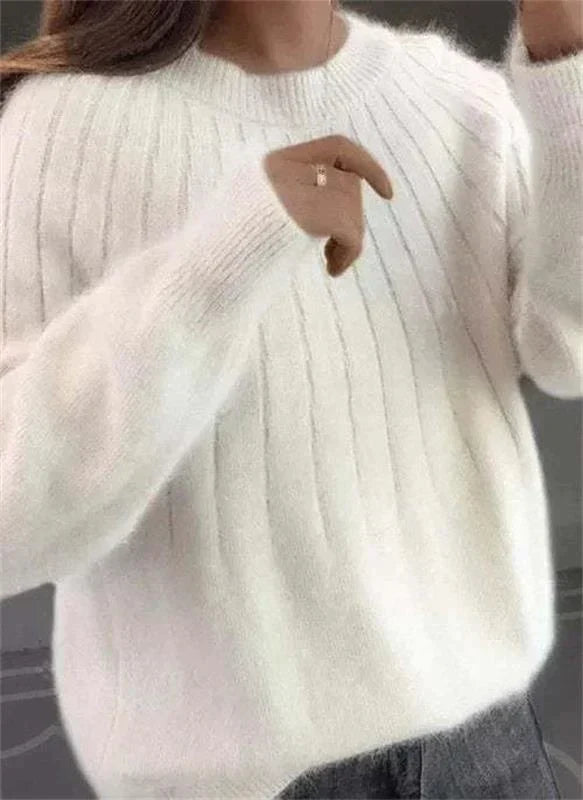 Women’s Jumper with Ribbed Crew Neck and Long Sleeves