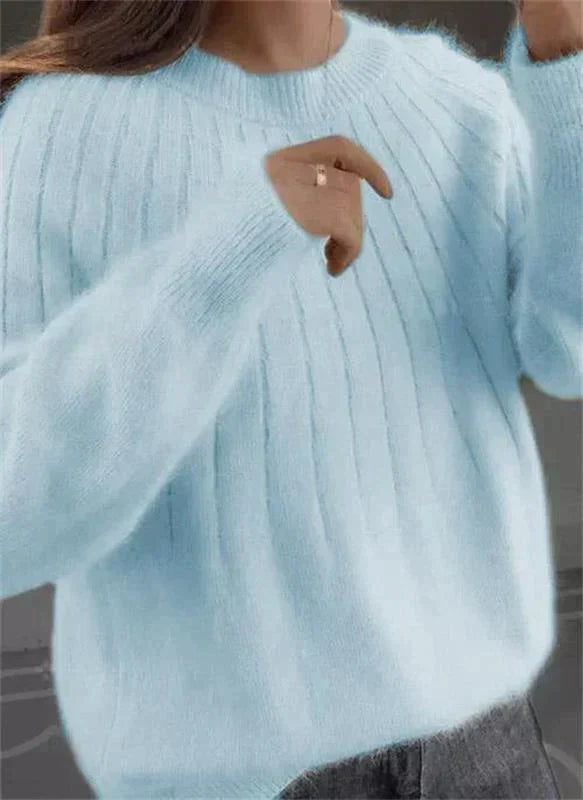 Women’s Jumper with Ribbed Crew Neck and Long Sleeves