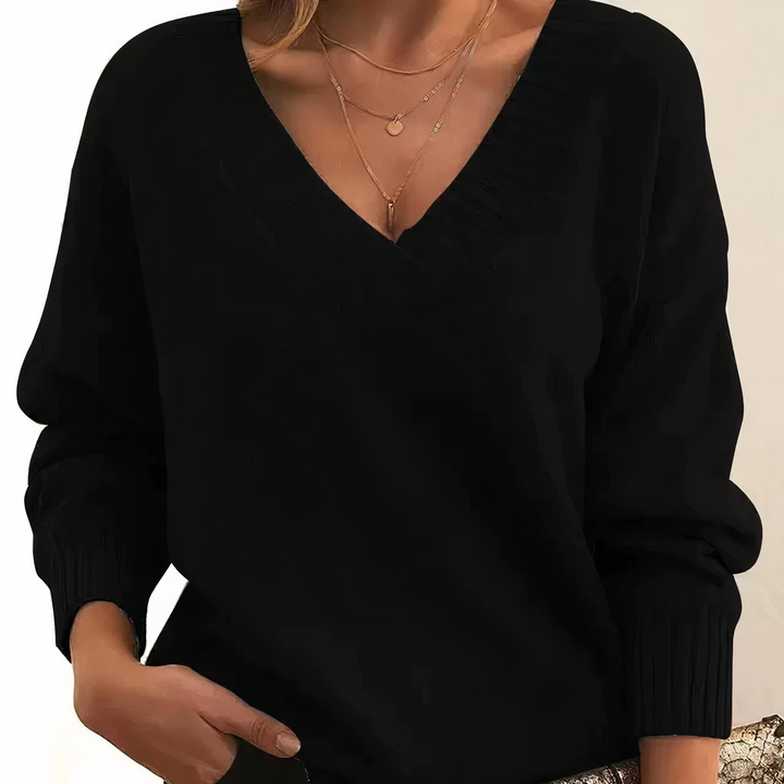 Women’s Jumper with V-Neckline and Ribbed Trim