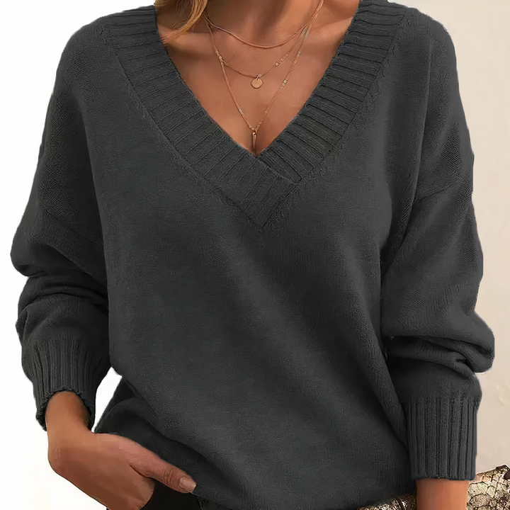 Women’s Jumper with V-Neckline and Ribbed Trim