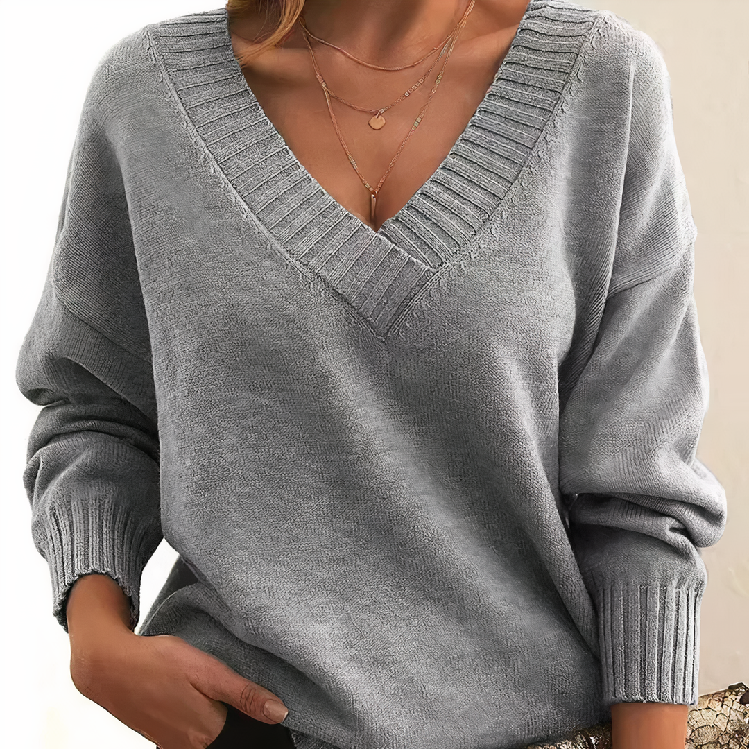 Women’s Jumper with V-Neckline and Ribbed Trim