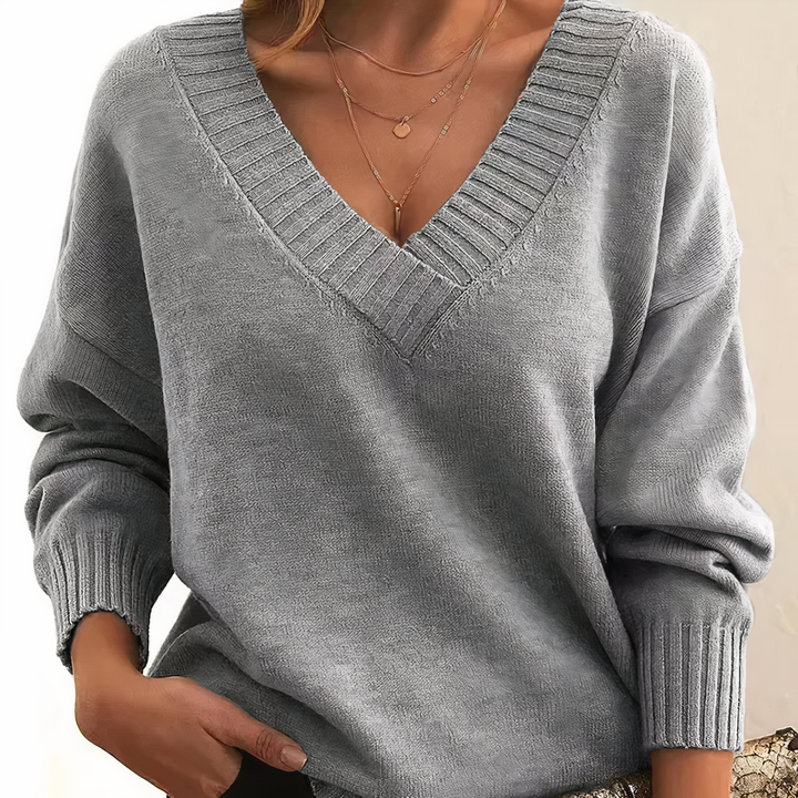 Women’s Jumper with V-Neckline and Ribbed Trim