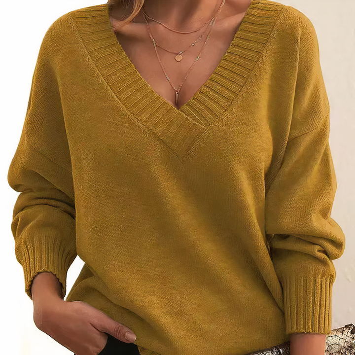 Women’s Jumper with V-Neckline and Ribbed Trim