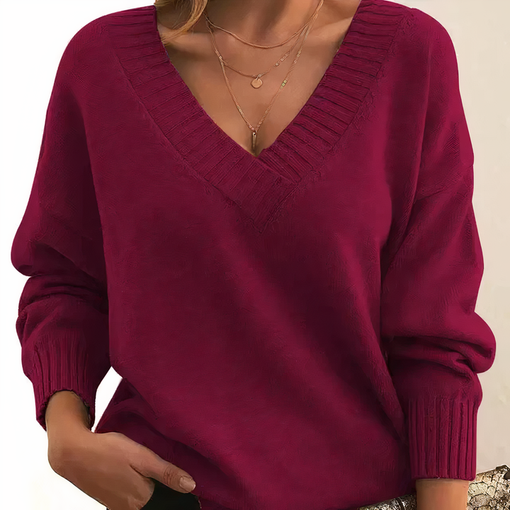 Women’s Jumper with V-Neckline and Ribbed Trim